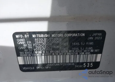 2023 Mitsubishi Eclipse Cross Se S-Awc/Sel S-Awc z USA, uszkodzony, nr VIN JA4ATWAA0PZ046854